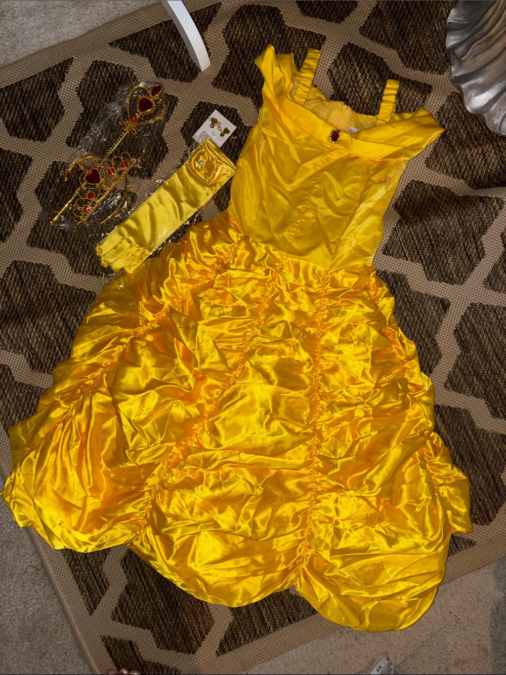 Girls' Yellow Princess Party Dress with Jewel Accent